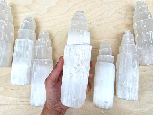8 INCH Jumbo Selenite Crystal Skyscraper Tower