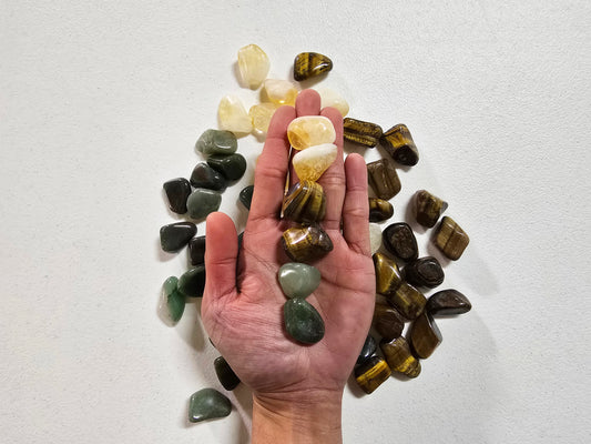 Crystals for Money Bowl Tumbled Set, Tiger Eye, Citrine, Green Aventurine