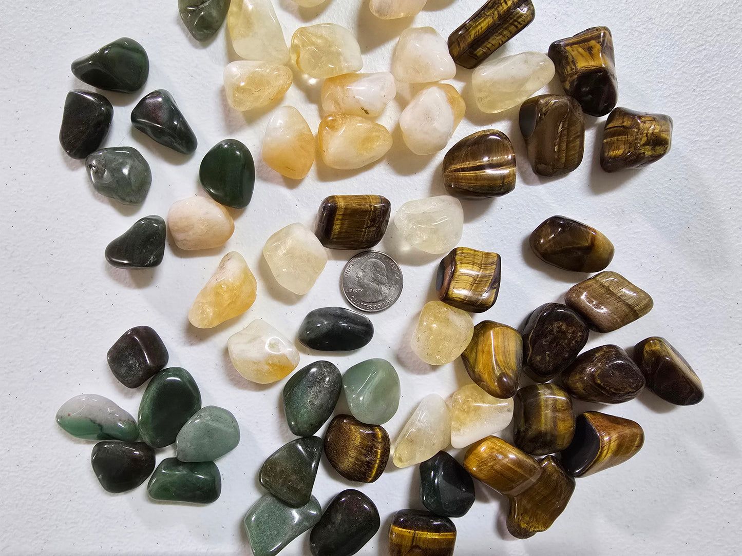 Crystals for Money Bowl Tumbled Set, Tiger Eye, Citrine, Green Aventurine