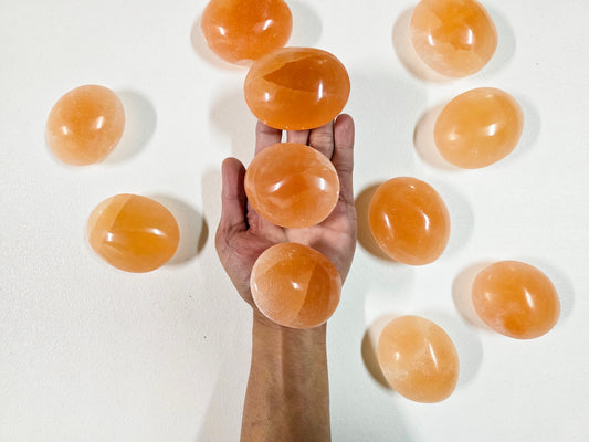 Peach Selenite Crystal Puffy Palmstone