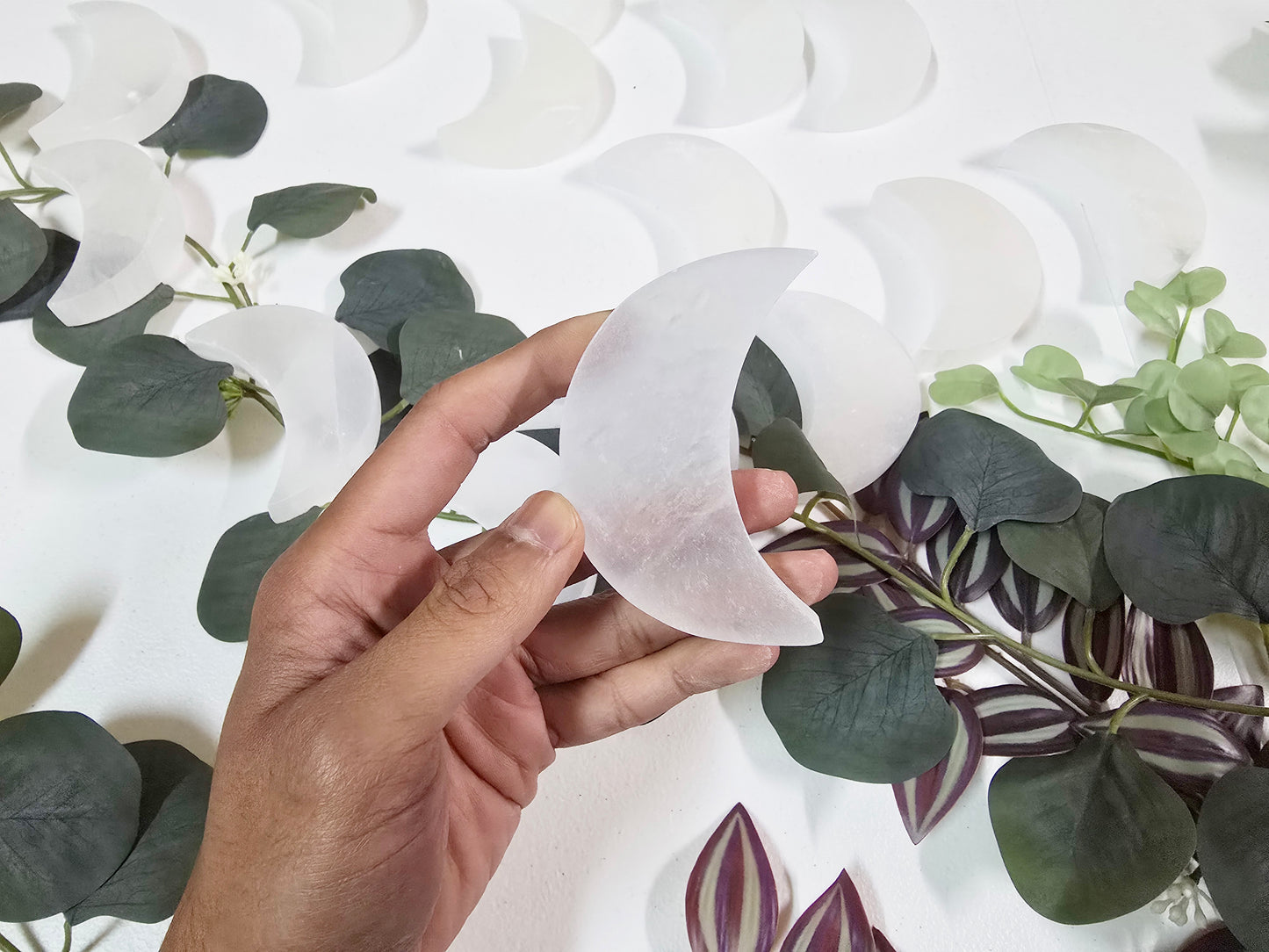 Selenite Crescent Moon Natural Polished Selenite for Cleansing & Charging Crystals