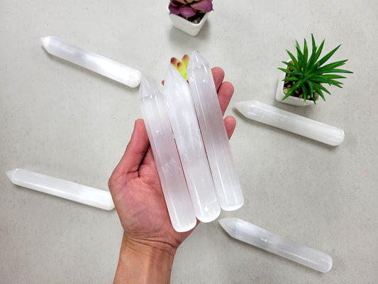 Polished Selenite Massage Wand with Pointy Tip