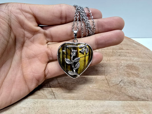 Tiger's Eye Heart Shaped Pendant Necklace, Choose Your Chain Length