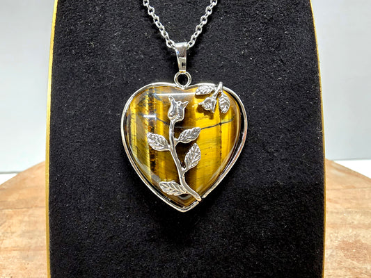 Tiger's Eye Heart Shaped Pendant Necklace, Choose Your Chain Length