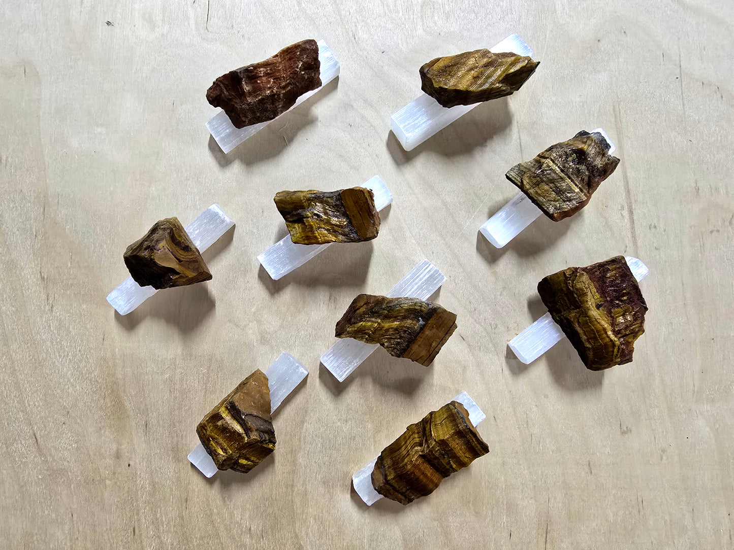 Raw Tigers Eye & Selenite Stick Crystal Pair