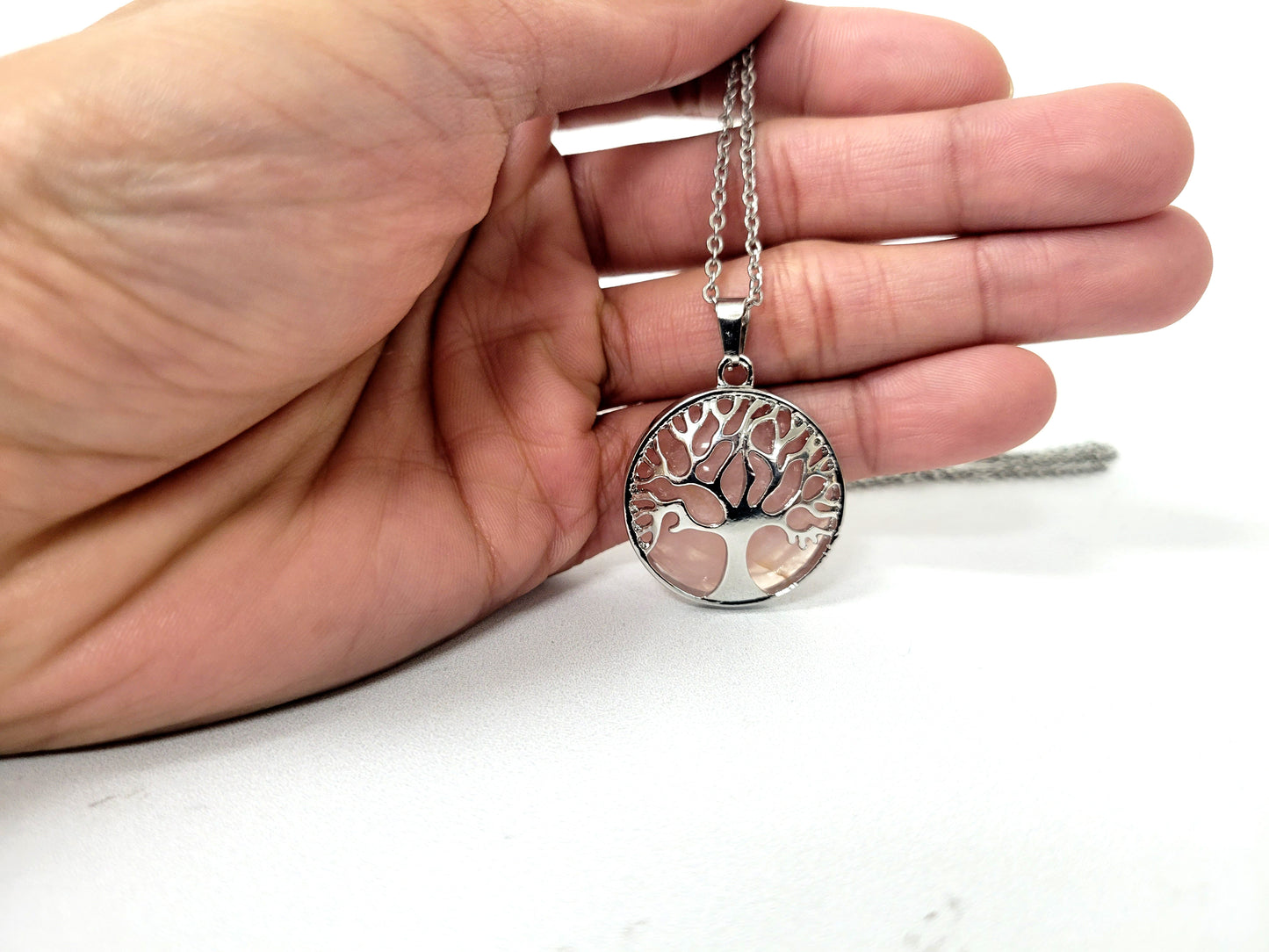 Rose Quartz Tree Of Life Pendant Necklace - Pick Your Chain Length