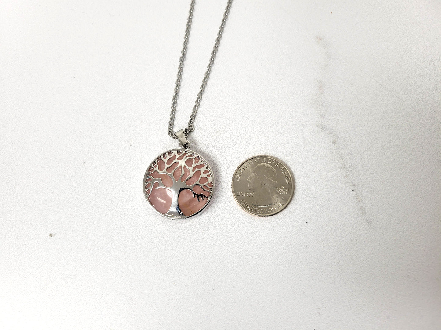 Rose Quartz Tree Of Life Pendant Necklace - Pick Your Chain Length