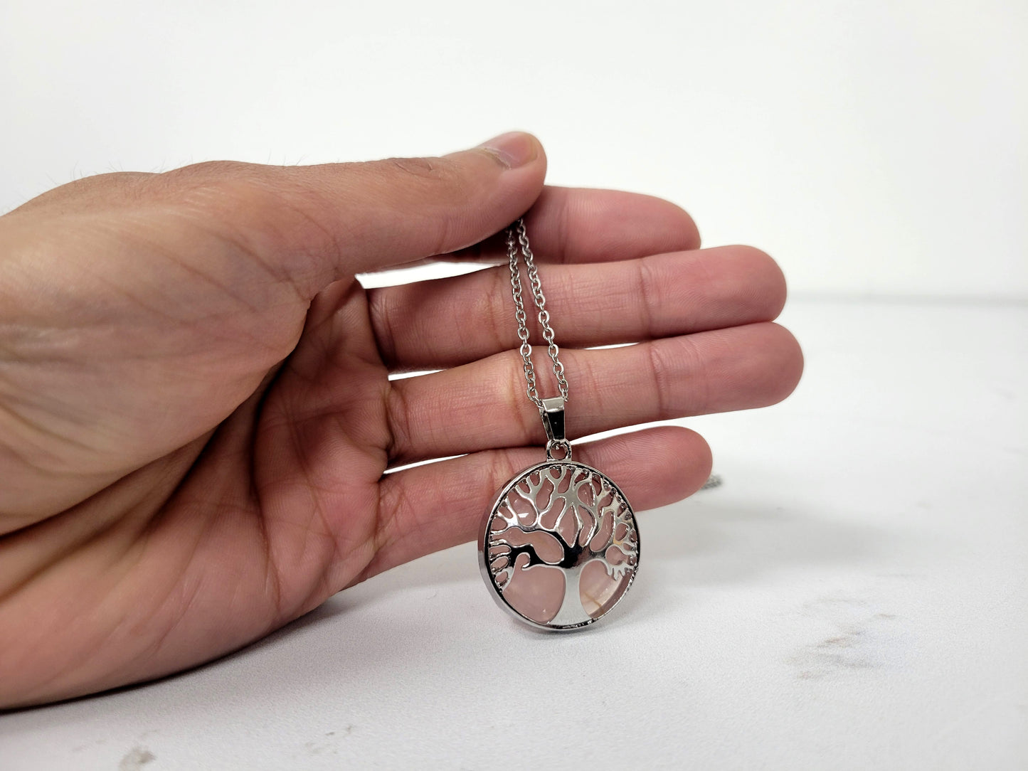Rose Quartz Tree Of Life Pendant Necklace - Pick Your Chain Length