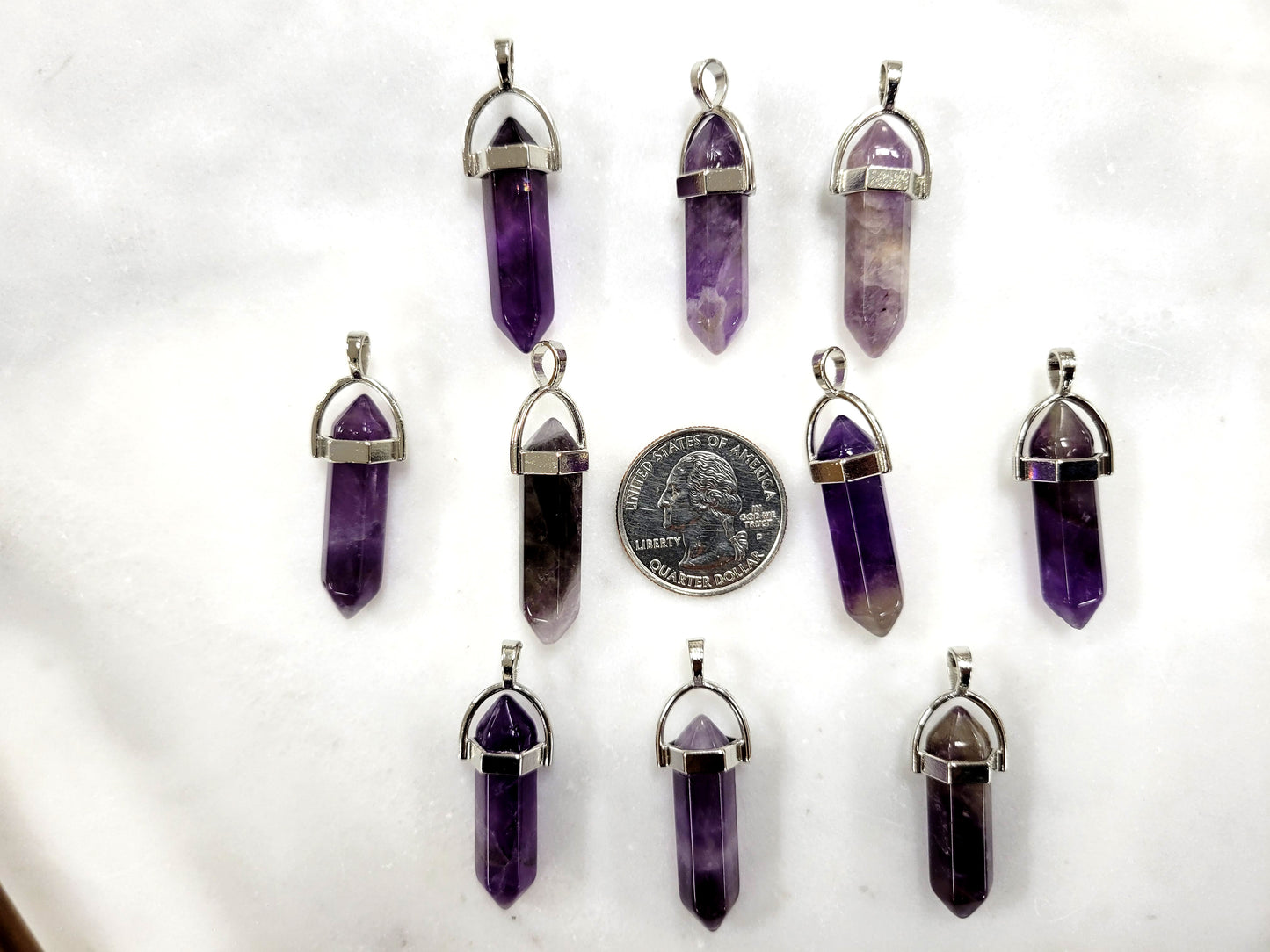 Amethyst Double Point Silver Plated Pendant