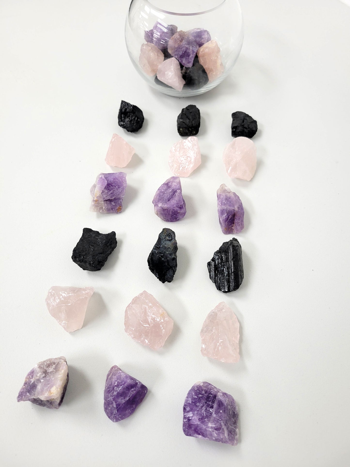 Amethyst, Tourmaline, Rose Quartz - Healing Crystals Trio Set