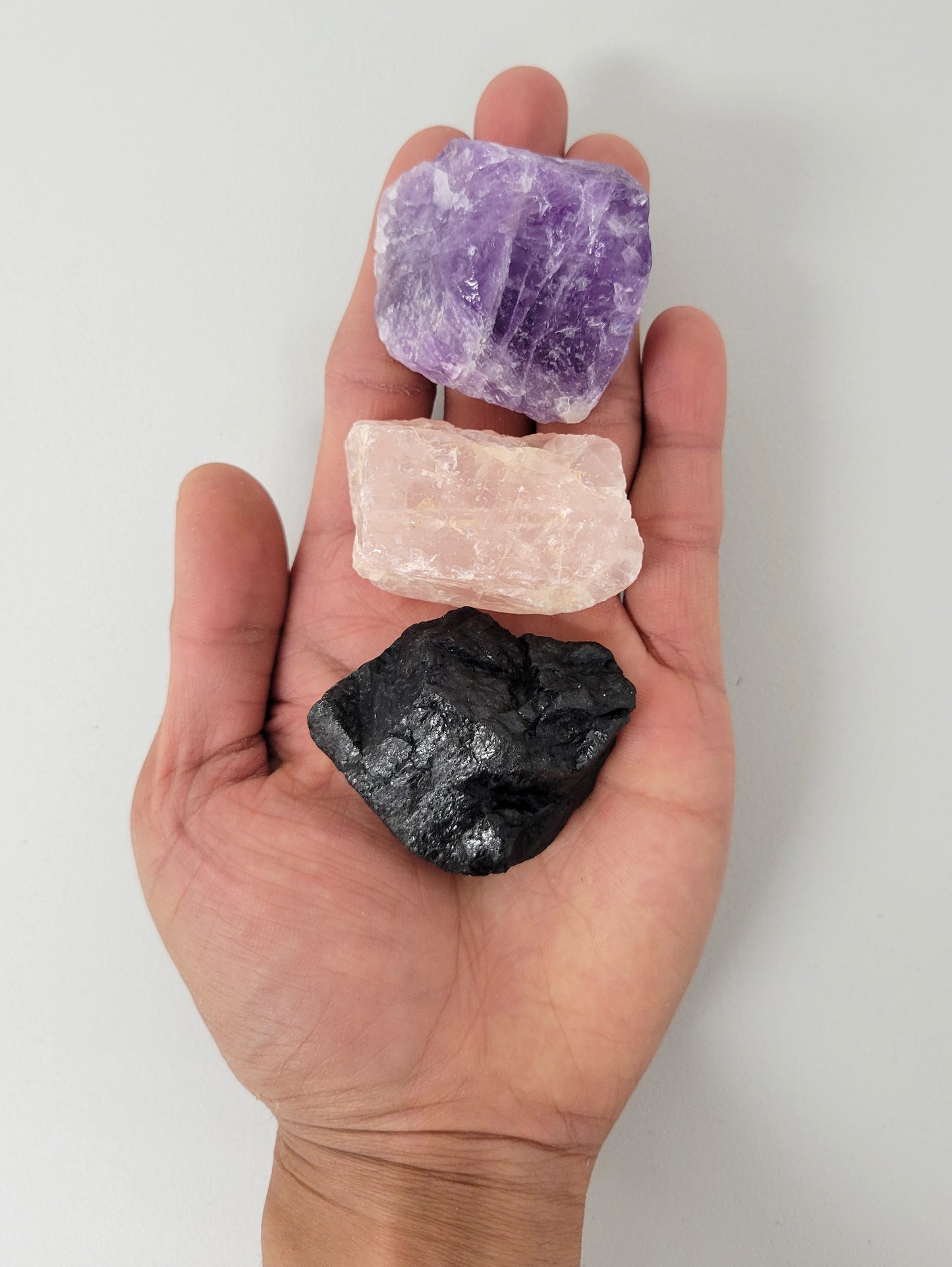 Amethyst, Tourmaline, Rose Quartz - Healing Crystals Trio Set