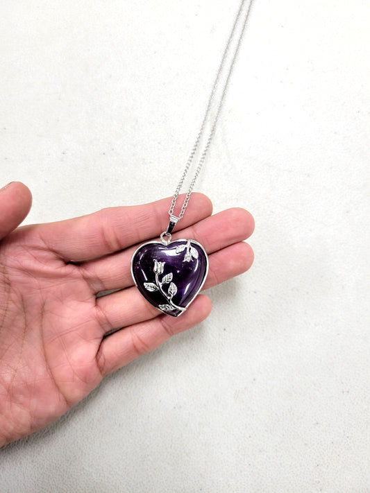 Amethyst Heart Crystal Necklace