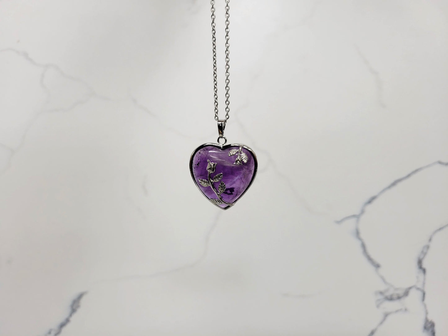 Amethyst Heart Crystal Necklace
