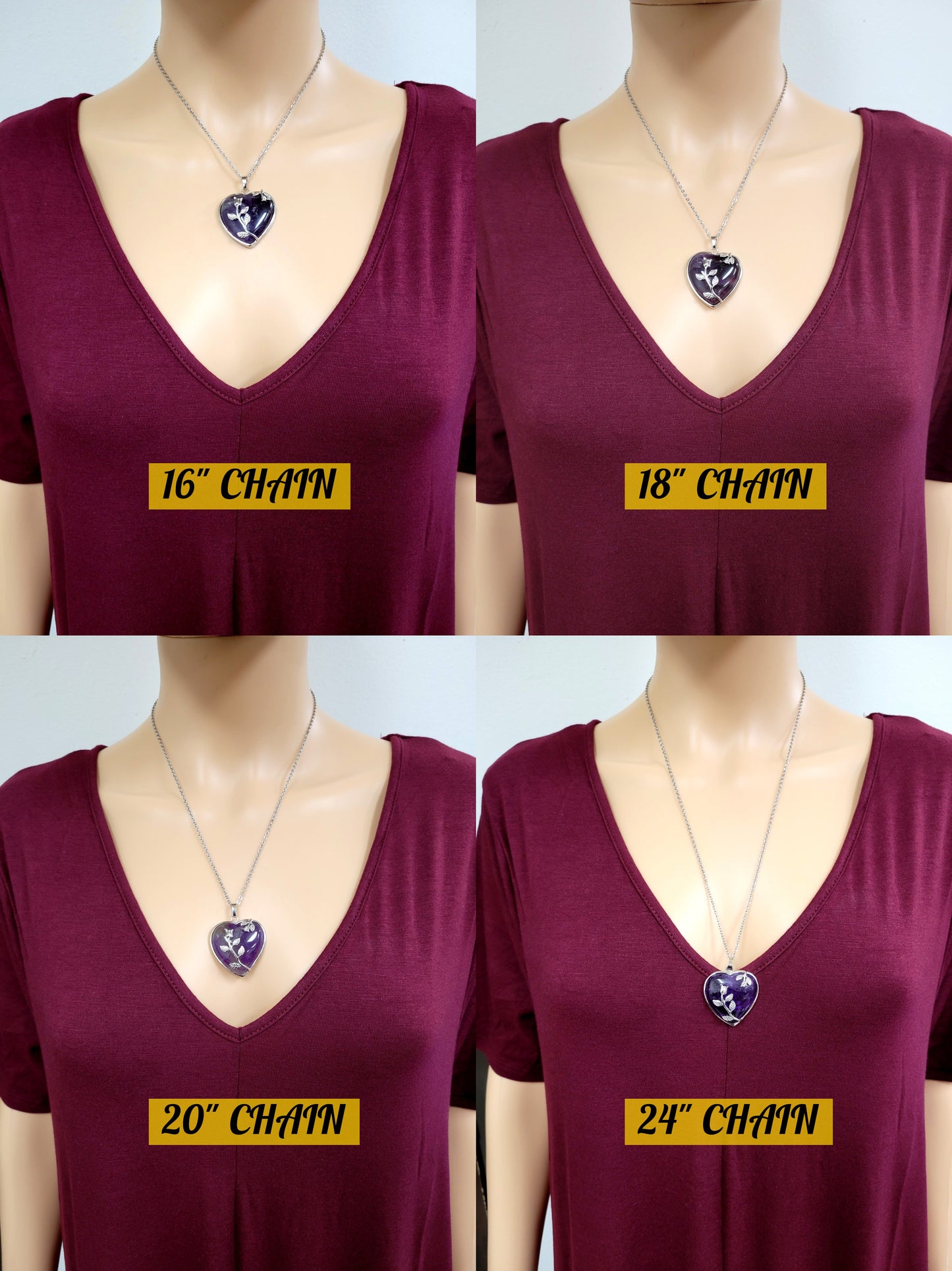 Amethyst Heart Crystal Necklace