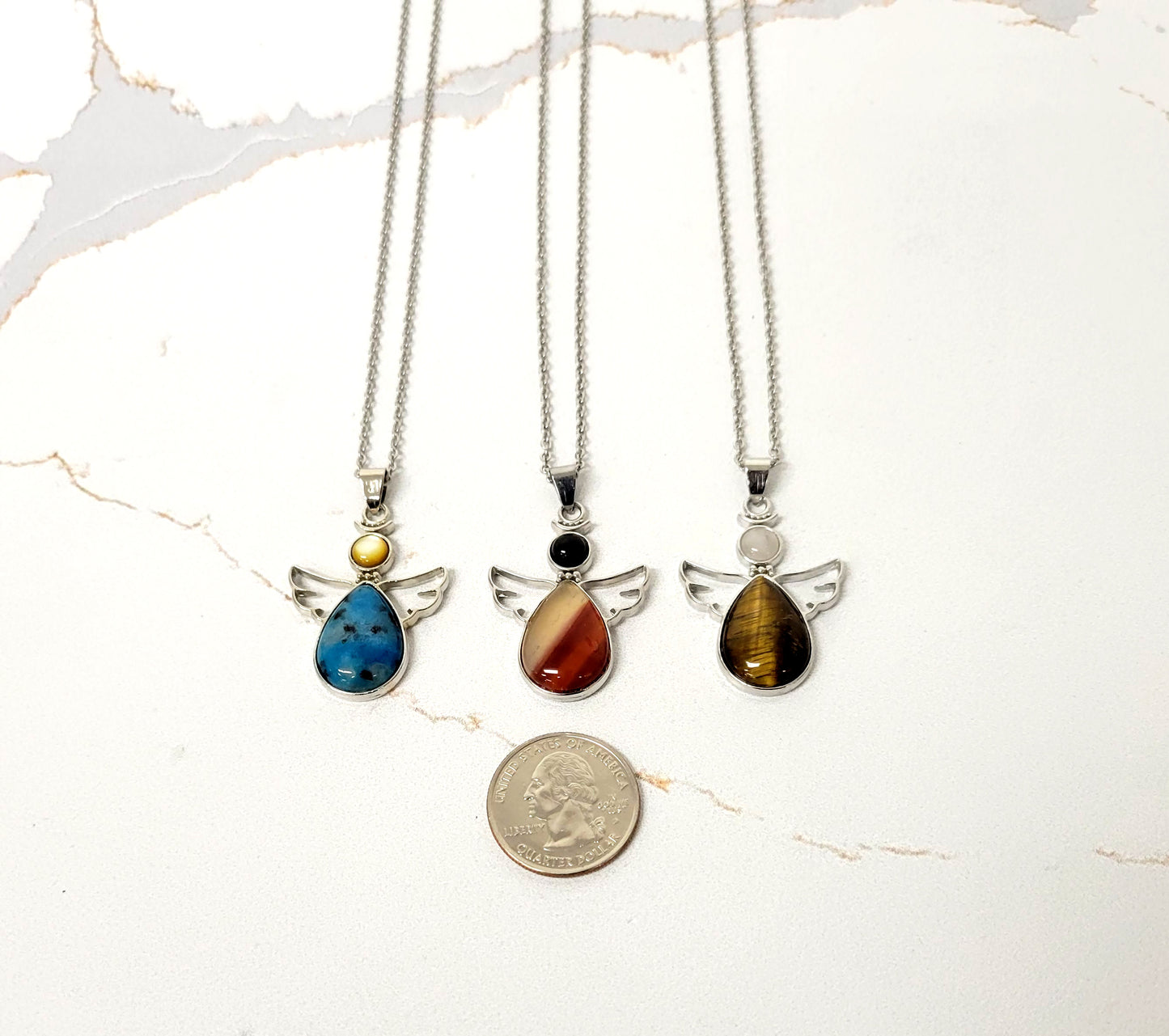 Aqua Quartz Angel Pendant Crystal Necklace