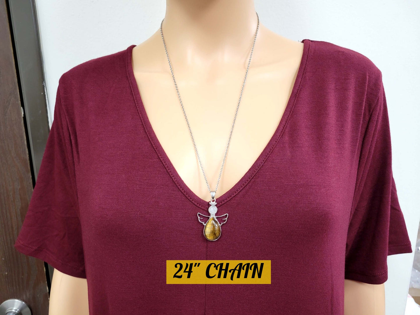 Tiger's Eye Angel Pendant Crystal Necklace