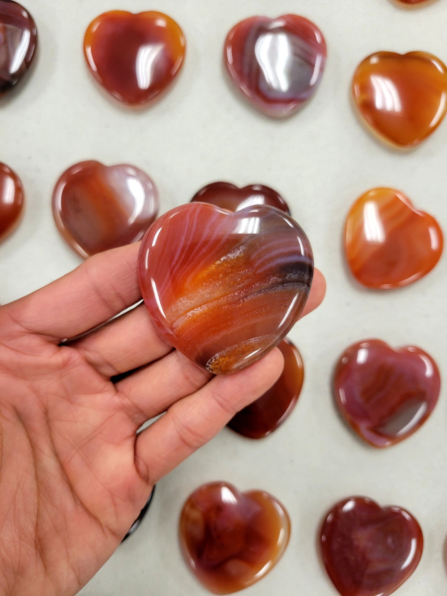 Carnelian Crystal Heart Palm Stones