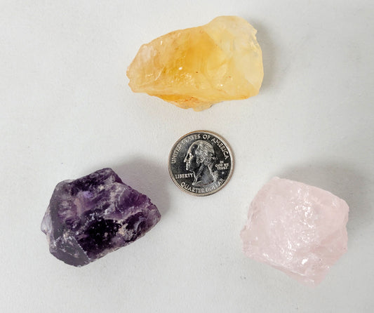 Citrine, Amethyst, Rose Quartz - Healing Crystals Trio Set