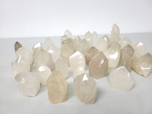 Large Polished Quartz Crystal Tower Point- Free Standing Cut Base