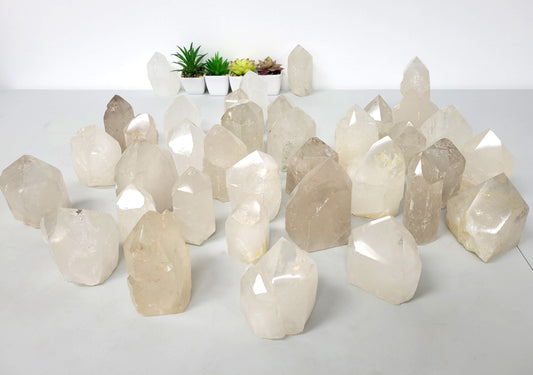 Large Polished Quartz Crystal Tower Point- Free Standing Cut Base