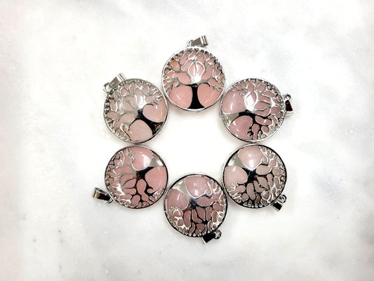 Rose Quartz Crystal Tree of Life Pendant
