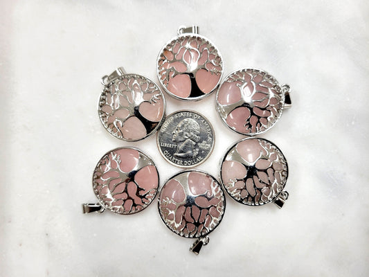 Rose Quartz Crystal Tree of Life Pendant
