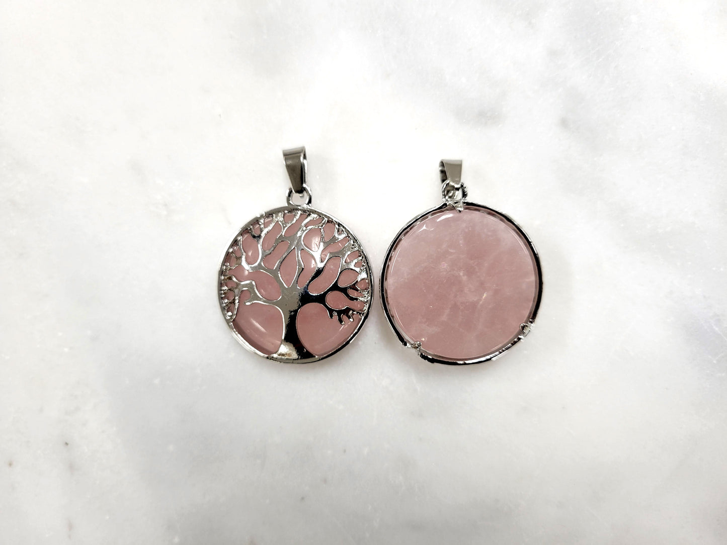Rose Quartz Crystal Tree of Life Pendant