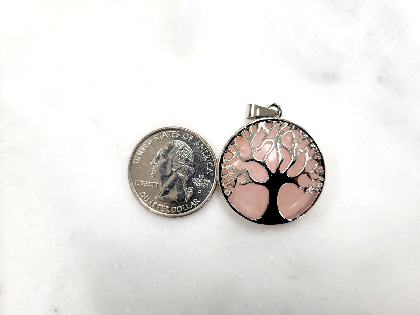 Rose Quartz Crystal Tree of Life Pendant