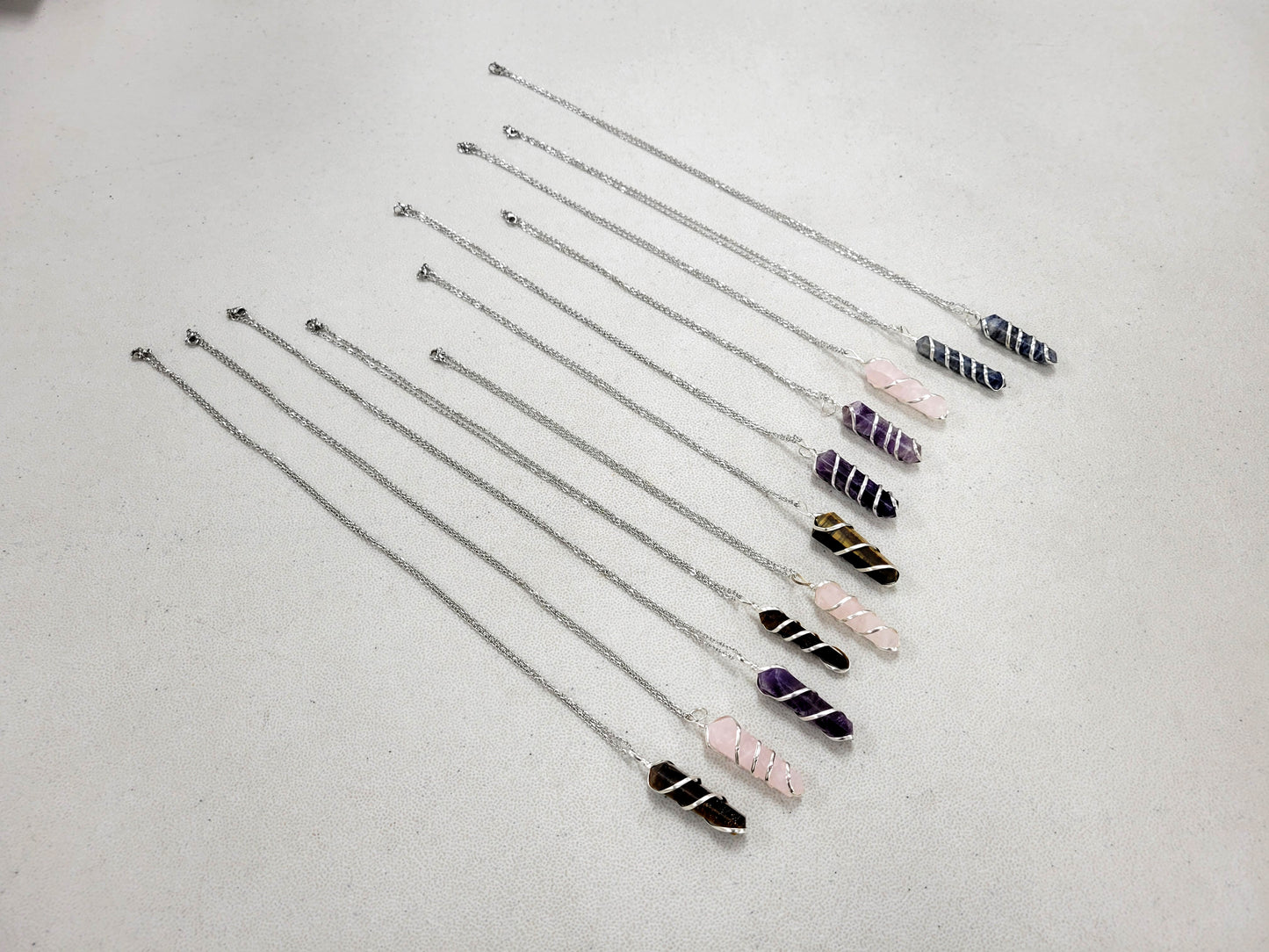 Spiral Wrapped Crystal Pendant Necklaces