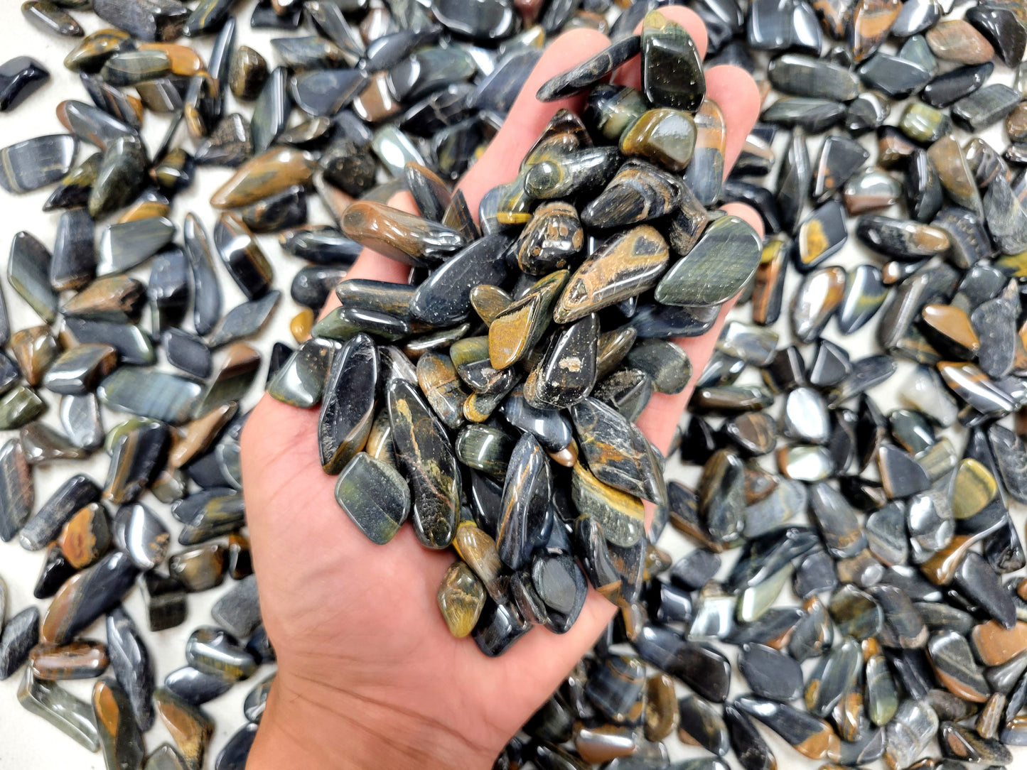 Tumbled Blue Tigers Eye Crystal Stones Bulk - Size Small 1/4 inch to 1.5 inches