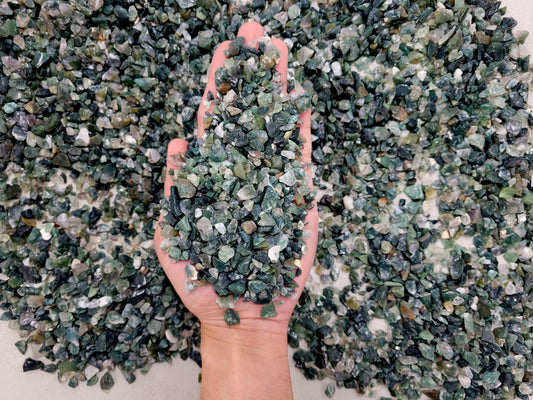 Tumbled Green Moss Agate Crystal Chips Bulk