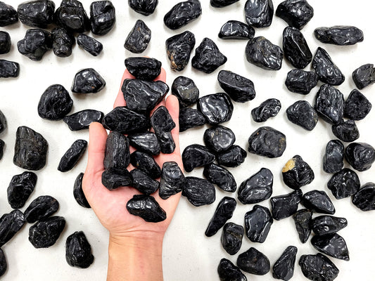 Tumbled Black Tourmaline Crystals - Mixed Size 1/4 inch to 2.5 inches