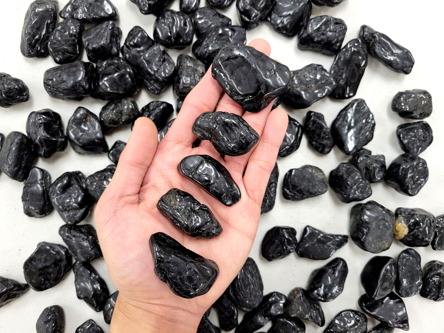 Tumbled Black Tourmaline Crystals - Mixed Size 1/4 inch to 2.5 inches