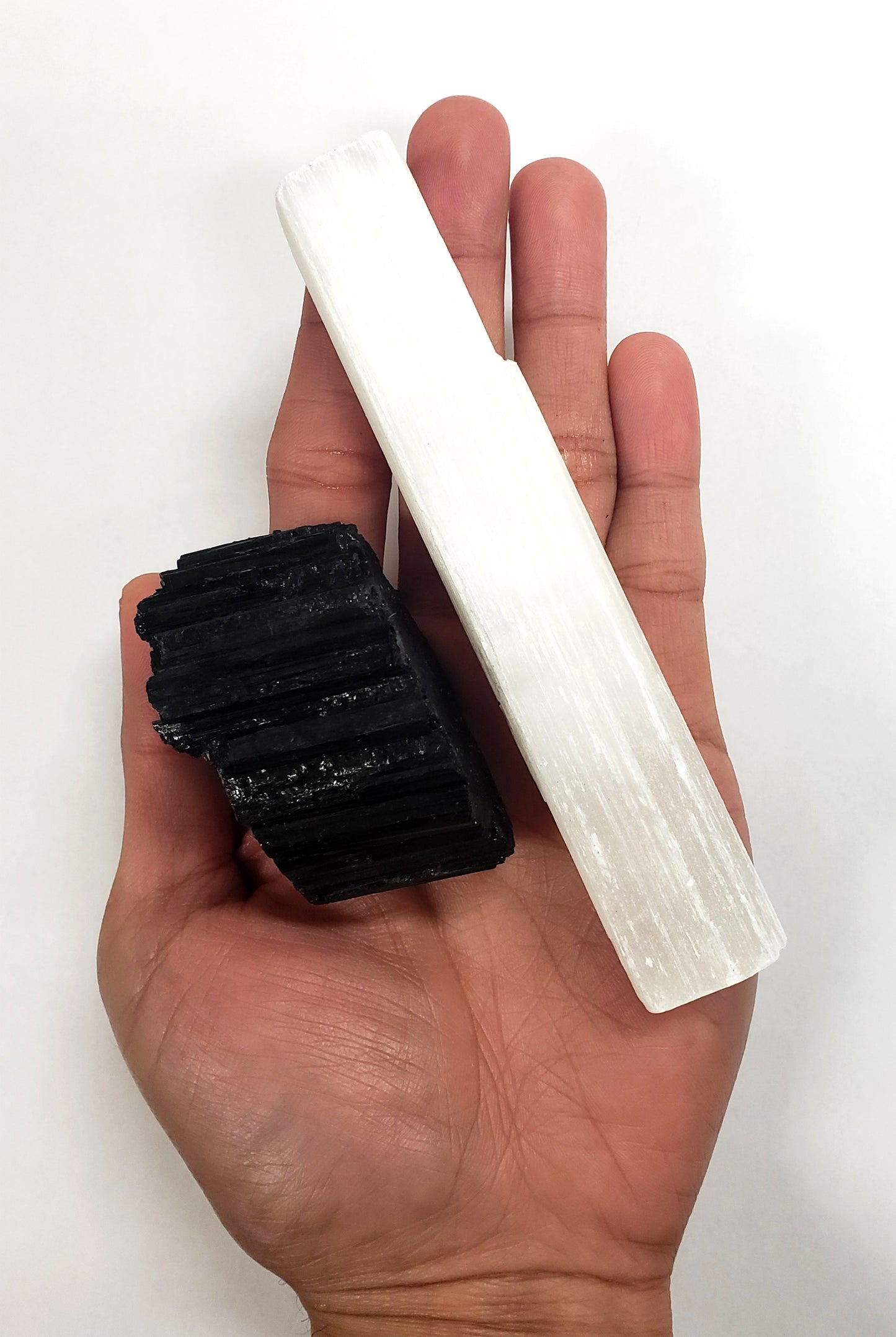Tourmaline Chunk & Selenite Stick Bundle -Healing Crystals Set