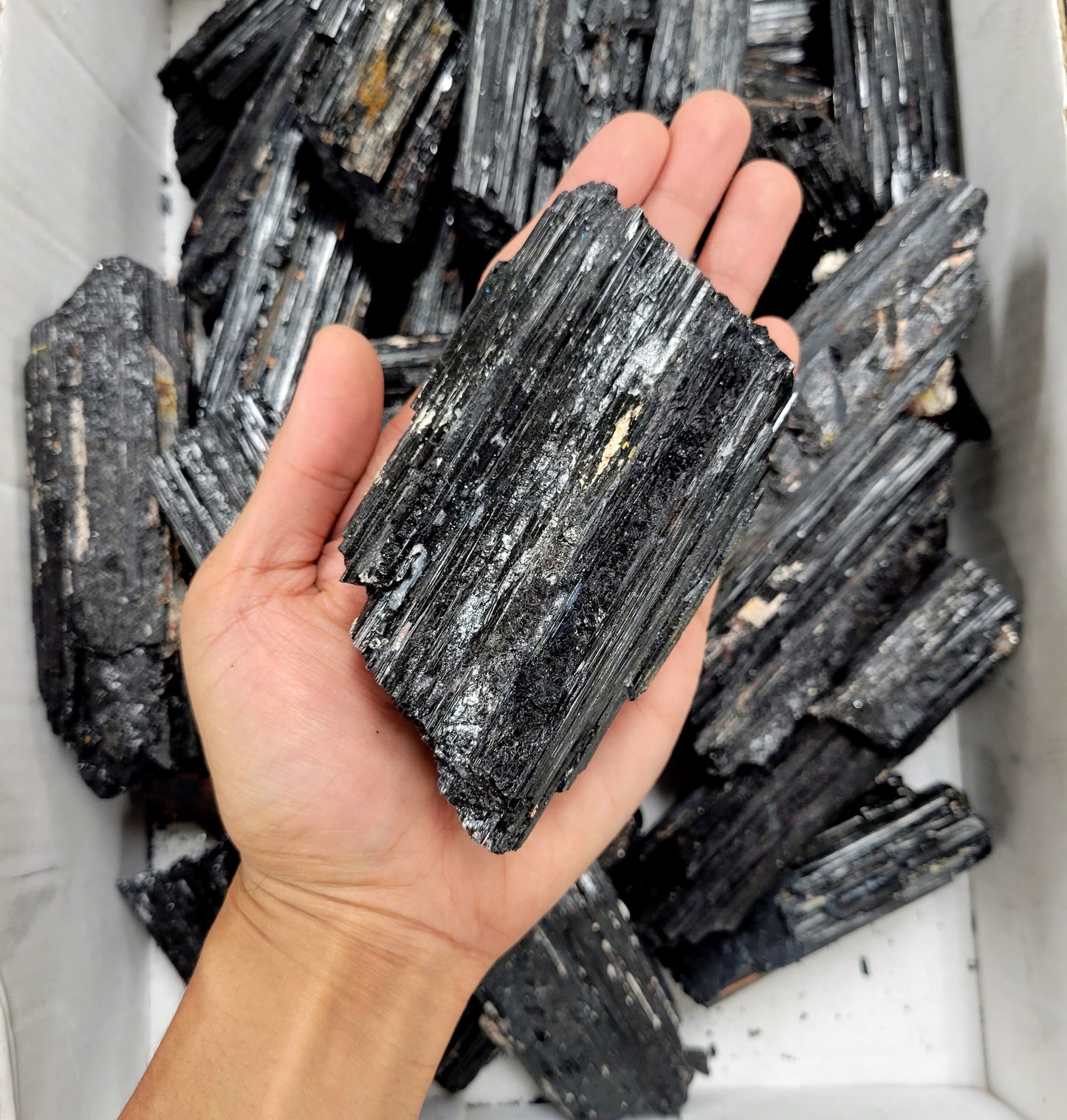 Large Raw Haystack Black Tourmaline Crystal Logs