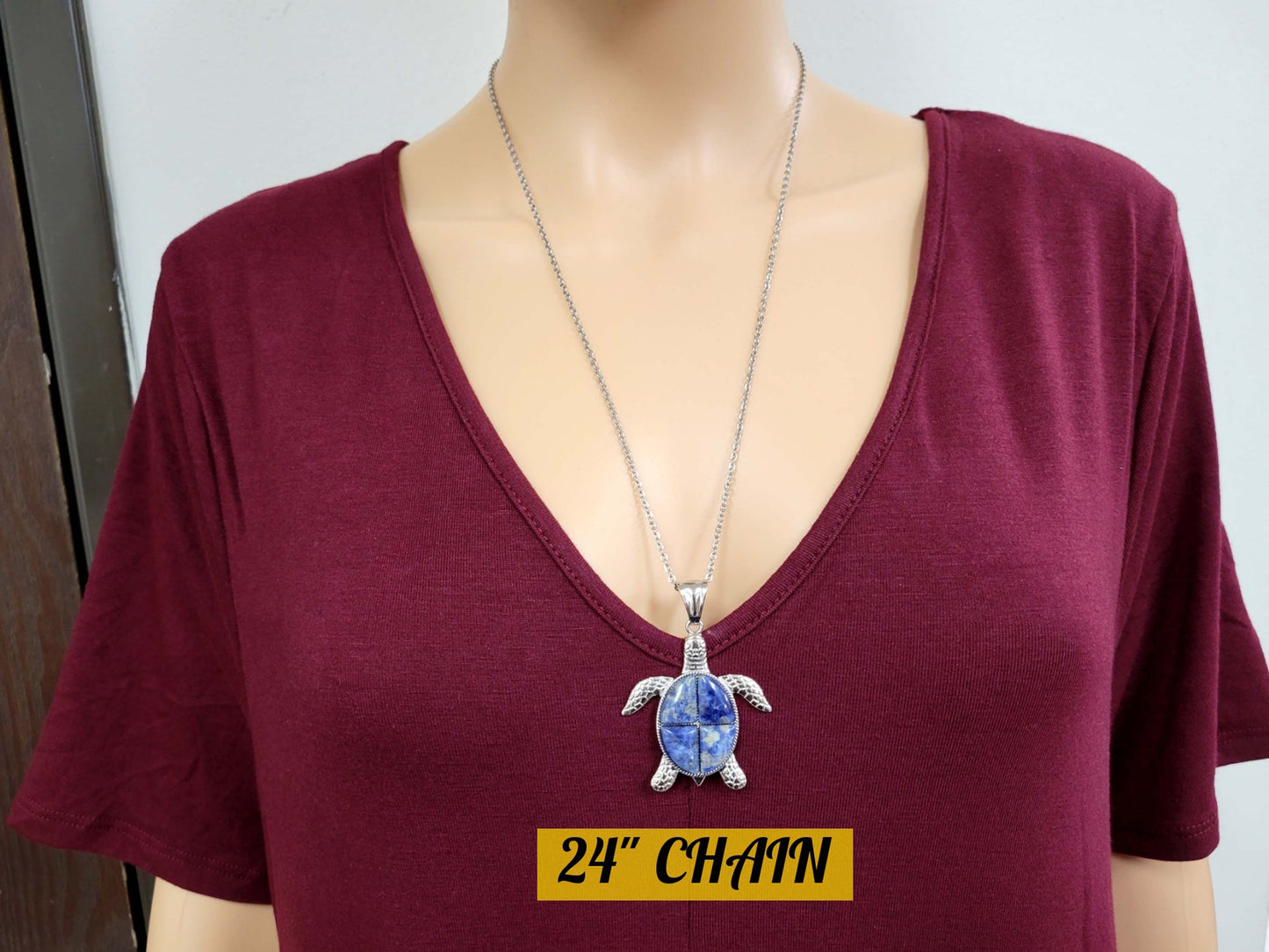 Sodalite Crystal Turtle Pendant Necklace