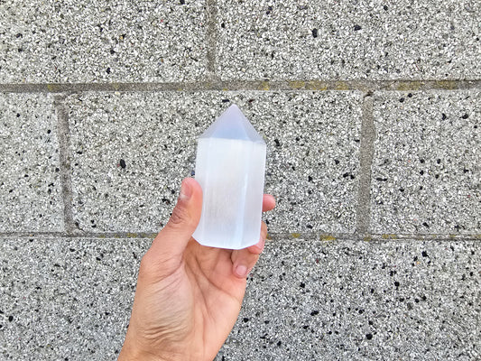 4 INCH Selenite Crystal Tower Point Smooth Polished Obelisk