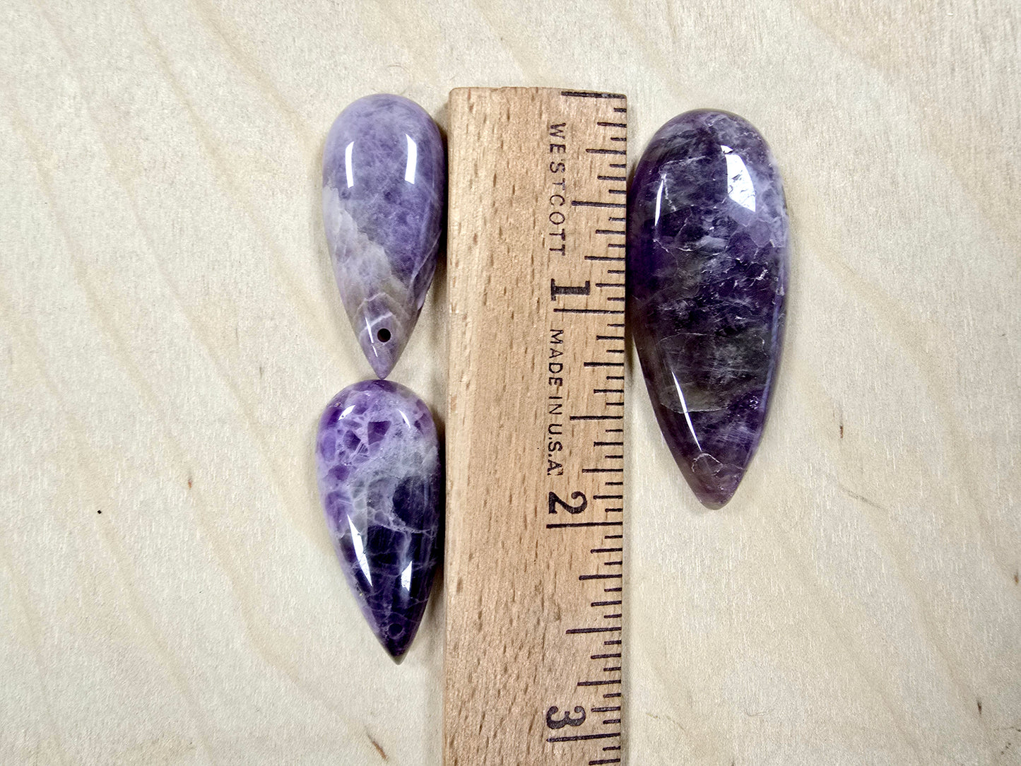 Amethyst Tear Drop Pendant 3 Pieces Polished Smooth with Hole for DIY Jewelry & Necklace