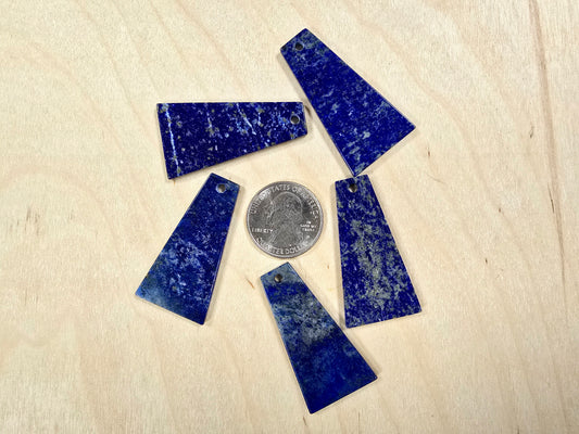 Lapis Lazuli Pendant with Hole Trapezoid Shape Smooth Polished for DIY Necklaces & Jewelry