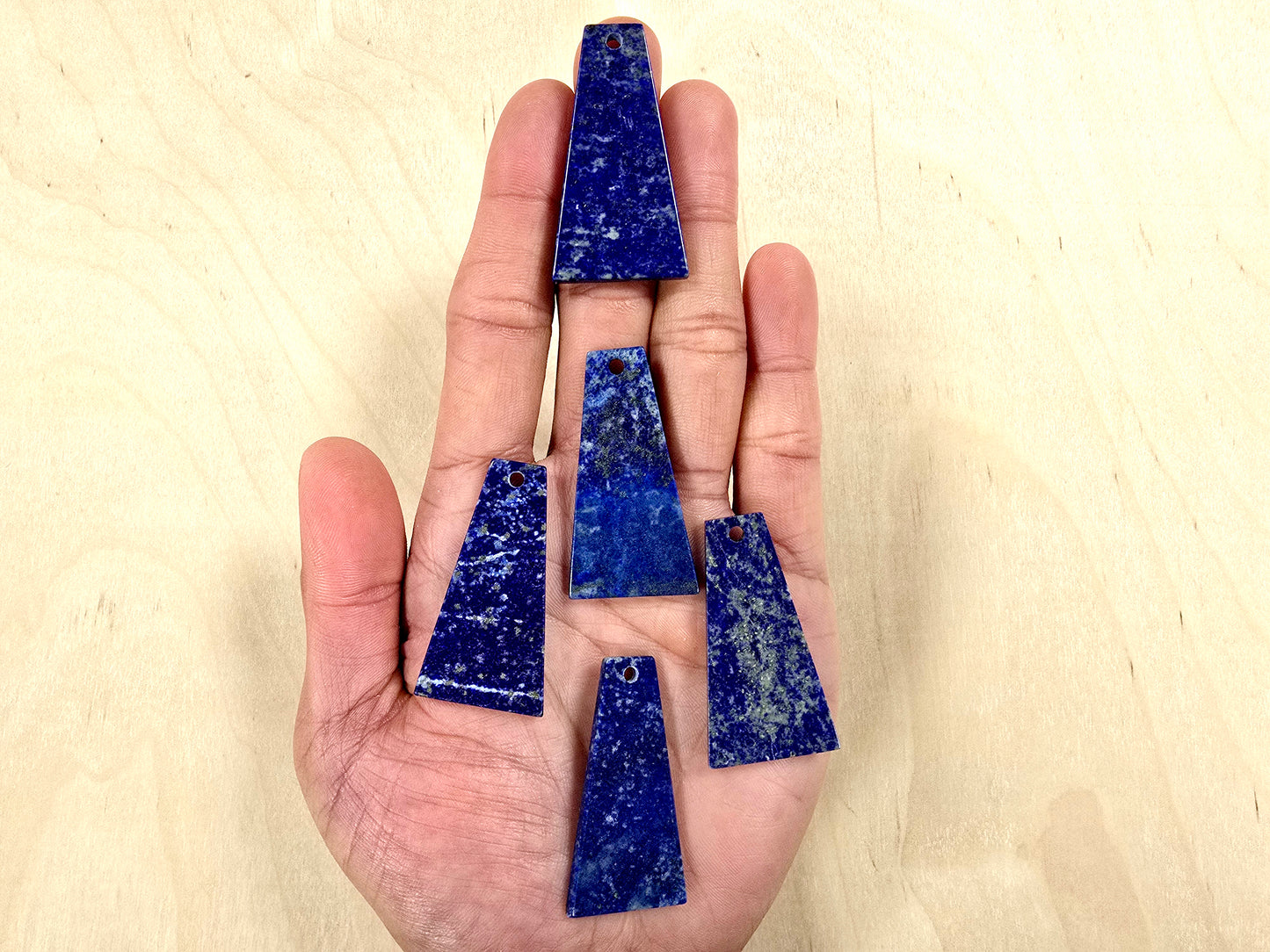 Lapis Lazuli Pendant with Hole Trapezoid Shape Smooth Polished for DIY Necklaces & Jewelry