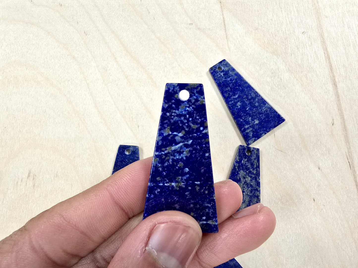 Lapis Lazuli Pendant with Hole Trapezoid Shape Smooth Polished for DIY Necklaces & Jewelry