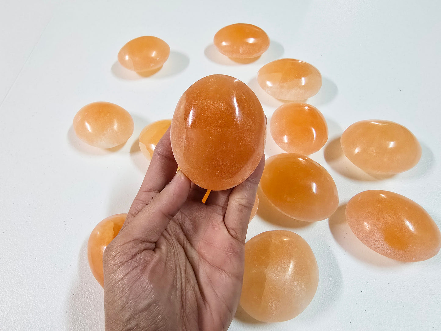 Peach Selenite Crystal Puffy Palmstone