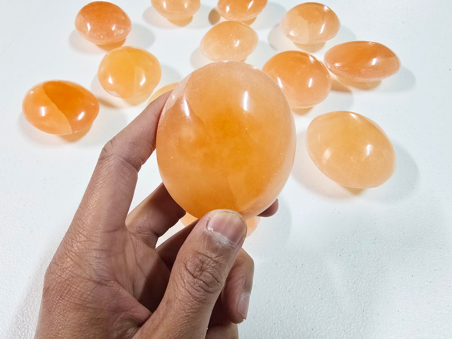 Peach Selenite Crystal Puffy Palmstone