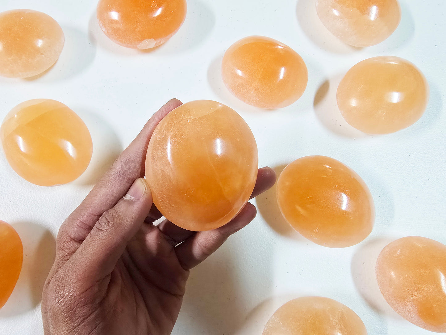 Peach Selenite Crystal Puffy Palmstone