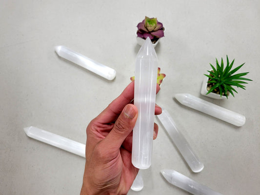 Polished Selenite Massage Wand with Pointy Tip