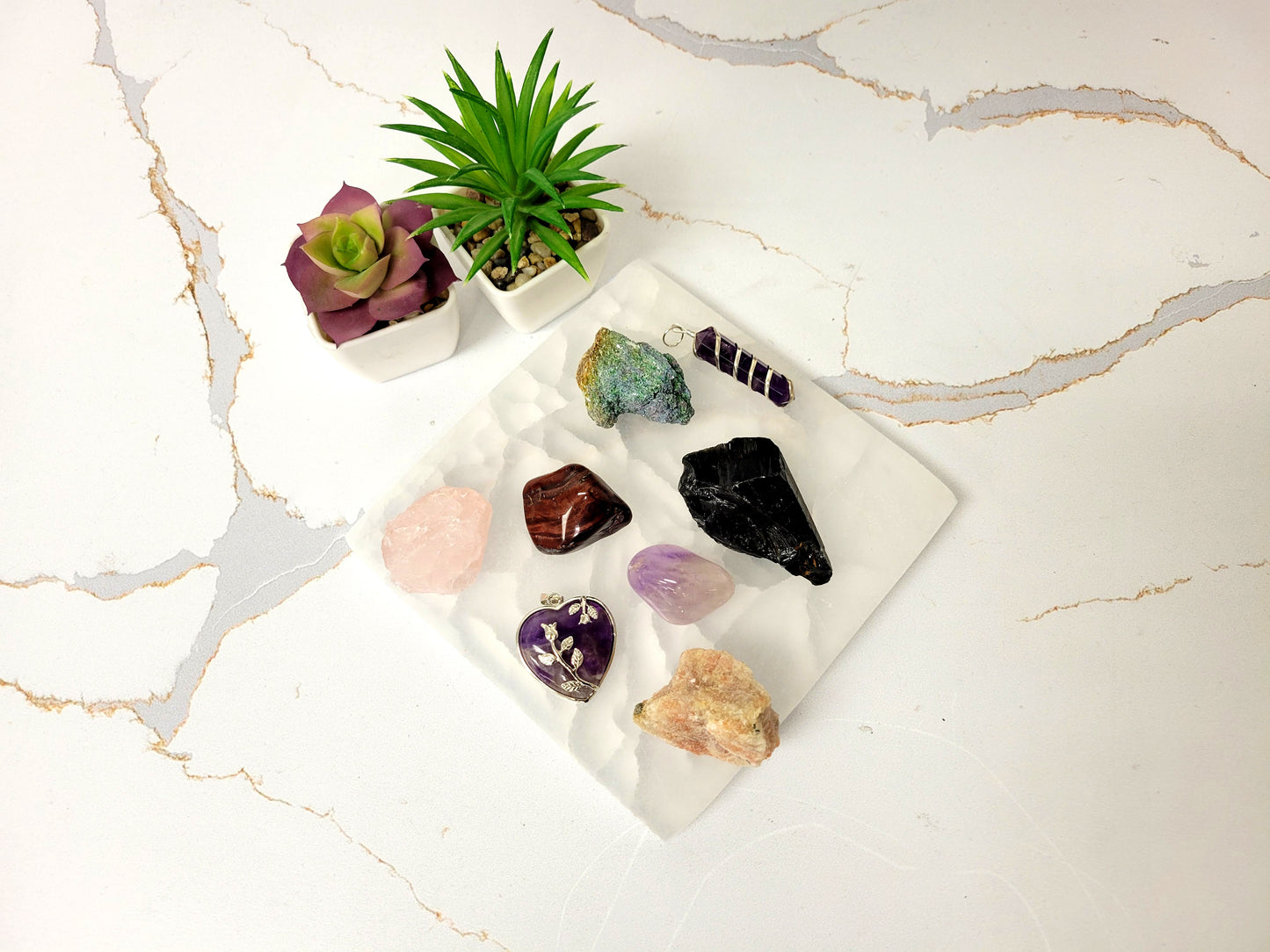 Polished Selenite Crystal Charging Station 6 Inch Square Plate