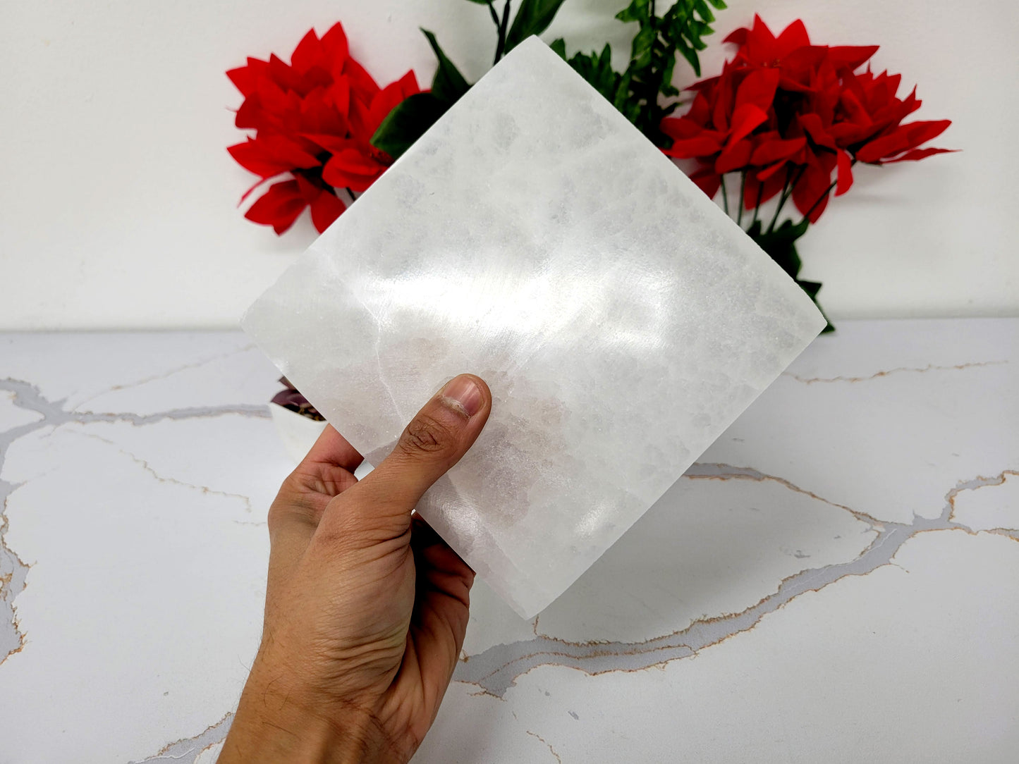 Polished Selenite Crystal Charging Station 6 Inch Square Plate