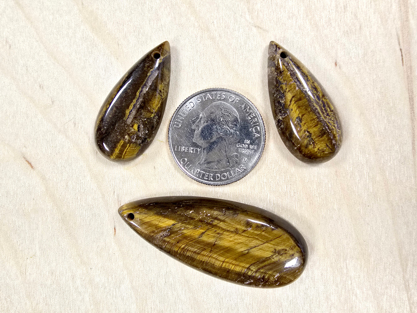 Tigers Eye Teardrop Pendant Set of 3 with Holes for DIY Necklace & Jewelry Making