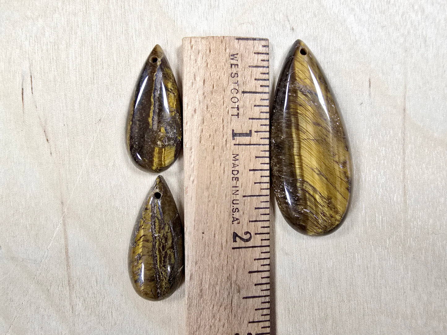 Tigers Eye Teardrop Pendant Set of 3 with Holes for DIY Necklace & Jewelry Making