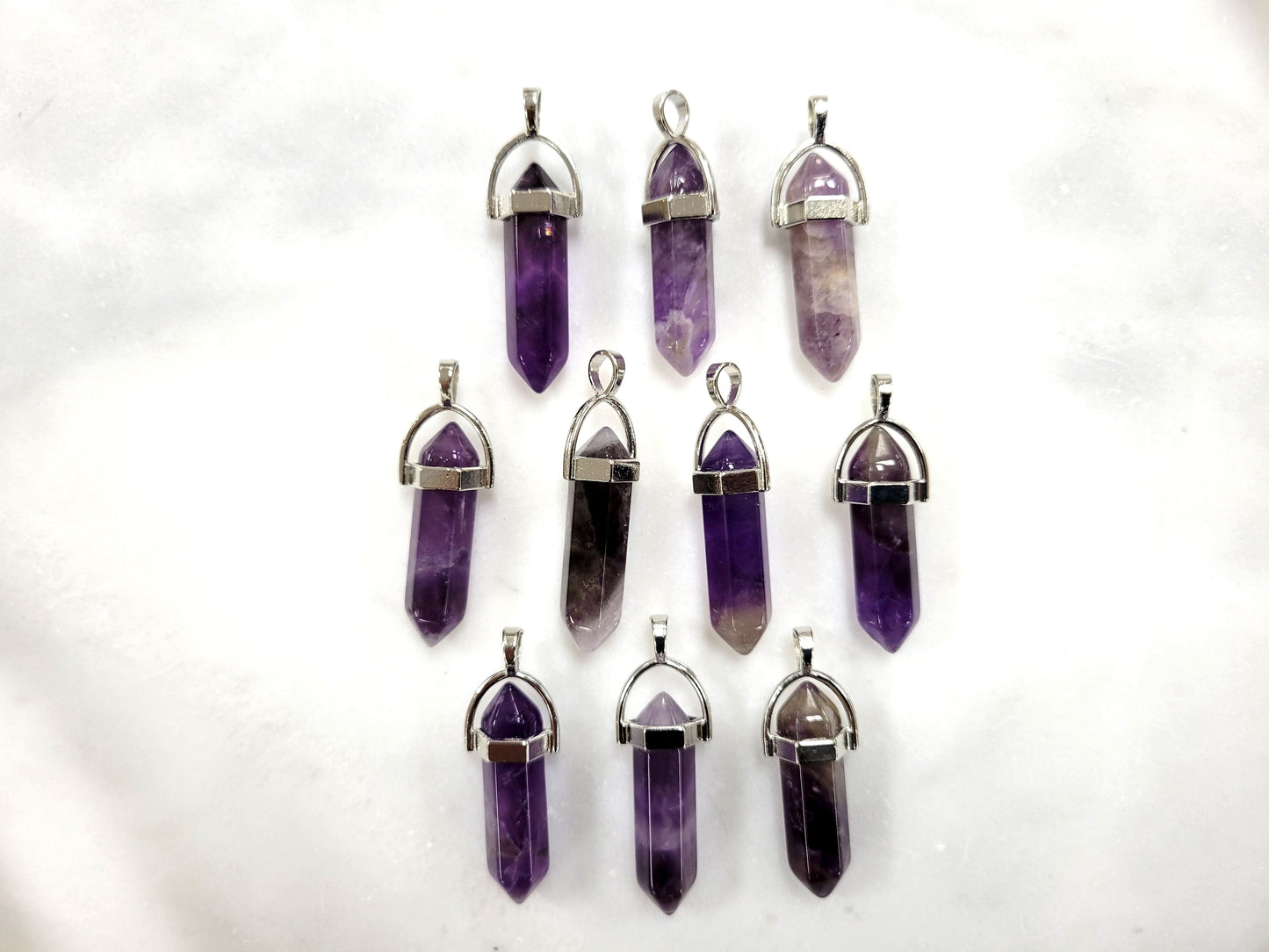 Amethyst Double Point Silver Plated Pendant